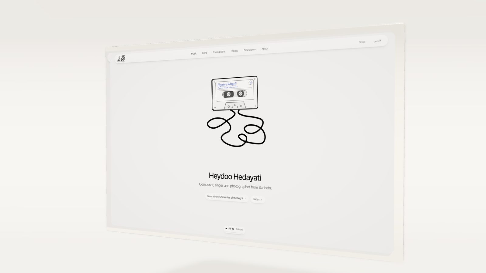 Website on a floating glass screen in a white studio